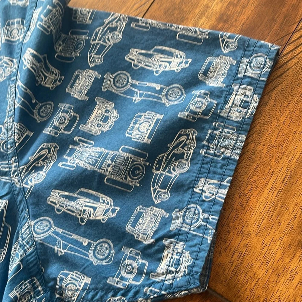 Flag & Anthem button down shirt vintage classic car blue white  short sleeve XL - Picture 10 of 12